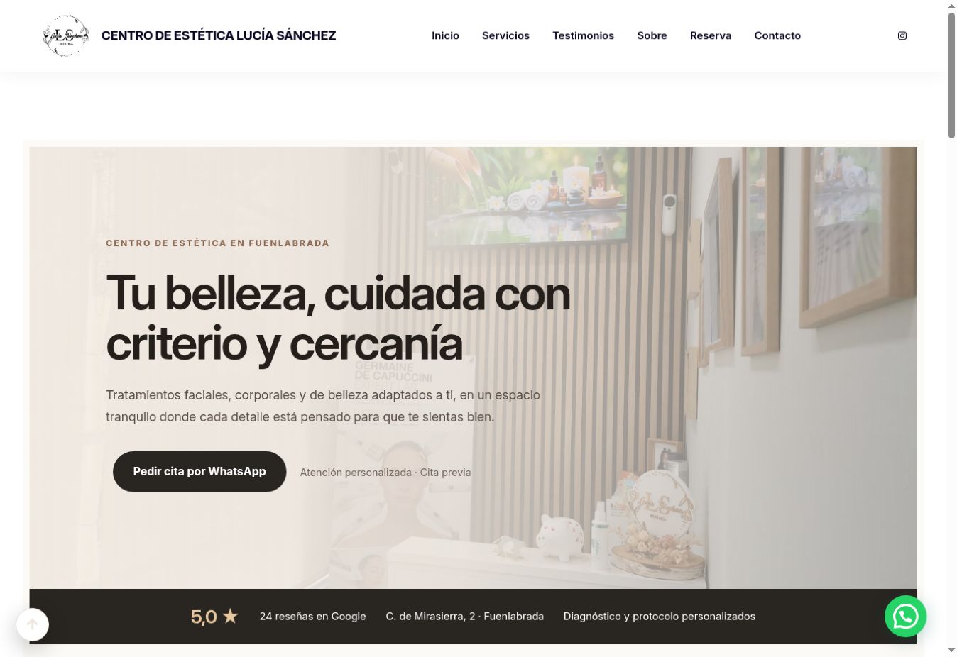 Captura de la web de Estética Lucía Sánchez